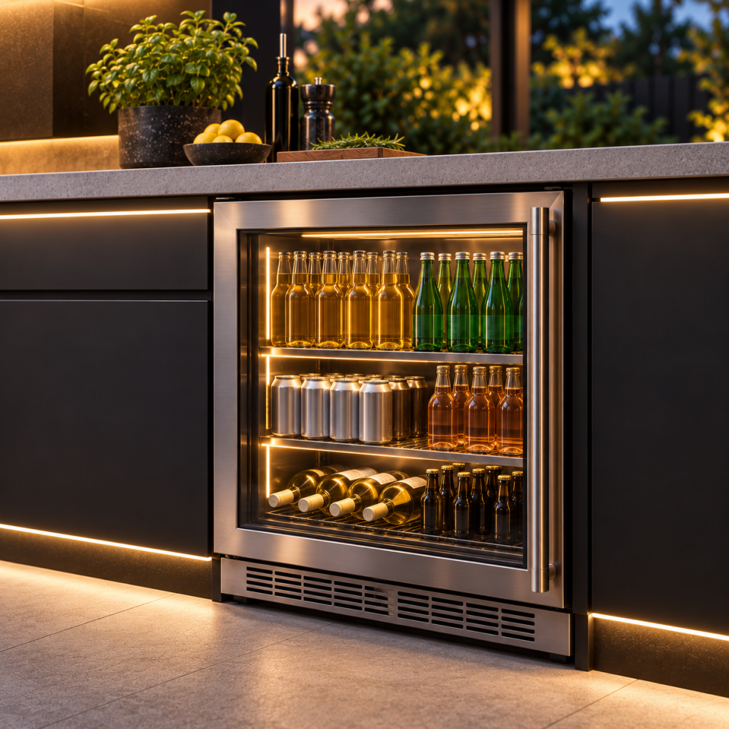 Cuisine exterieure avec refrigerateur elegant