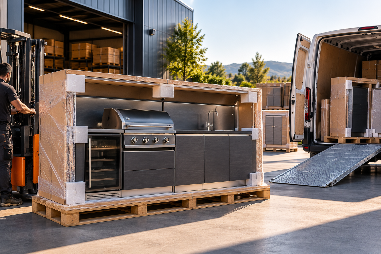 Cuisine exterieure emballee au chargement
