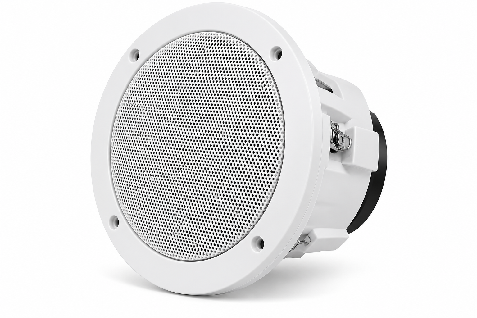 Enceinte circulaire blanche avec grille perforee