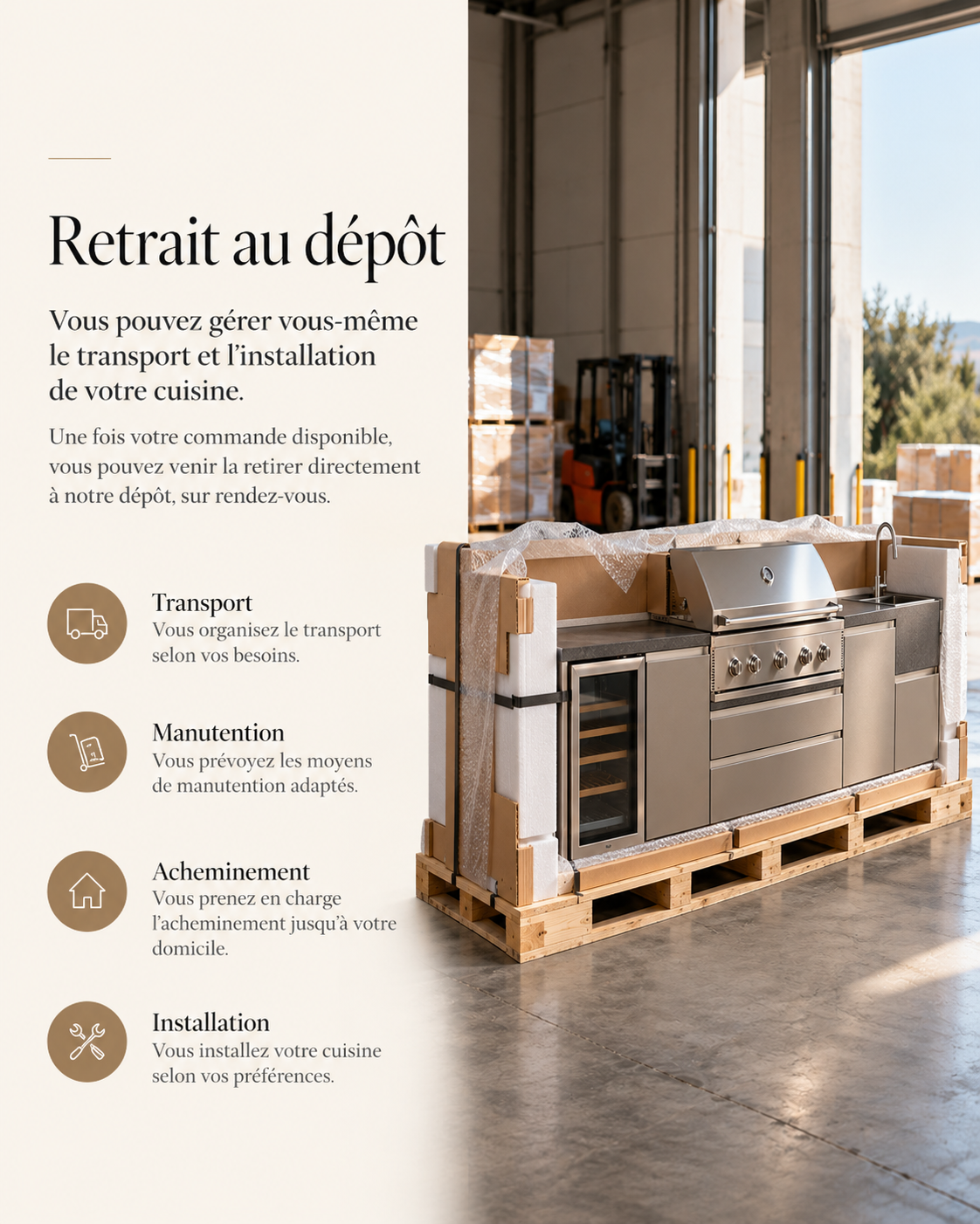Retrait au depot cuisine exterieure emballee