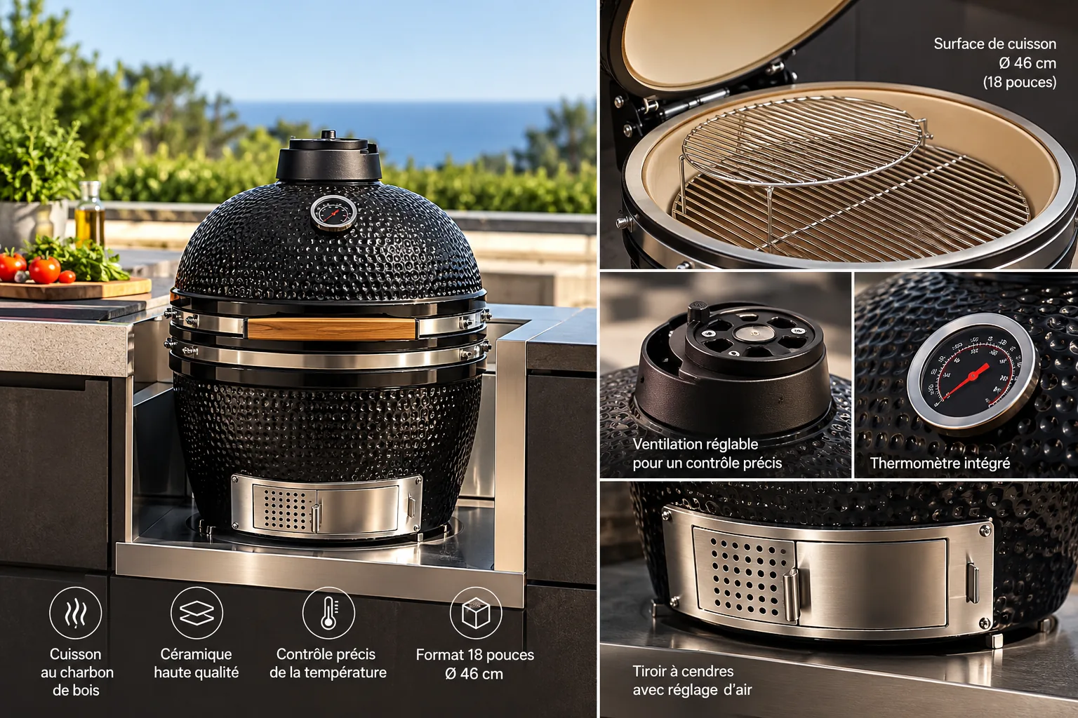 Barbecue Kamado 18 pouces – Céramique – Cuisine extérieure 4 Barbecue Kamado 18 pouces – Céramique – Cuisine extérieure – Image 2